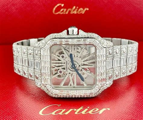 iced out cartier skeleton watch.